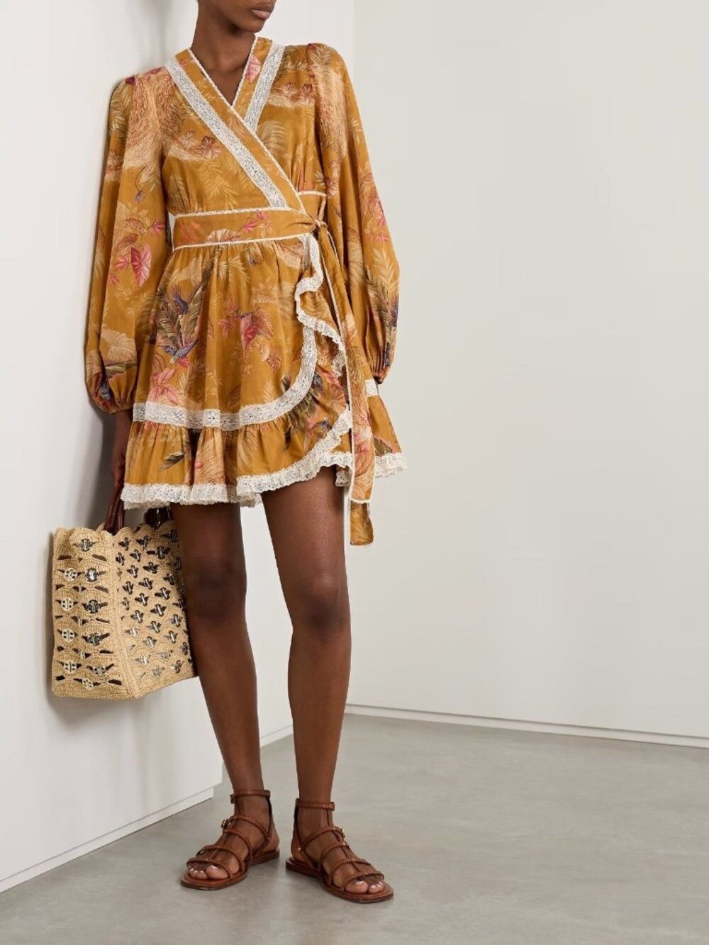 Zimmermann Ascension Lace Trim Frill Mini Wrap Dress AU 1 / US 6 NWT $795